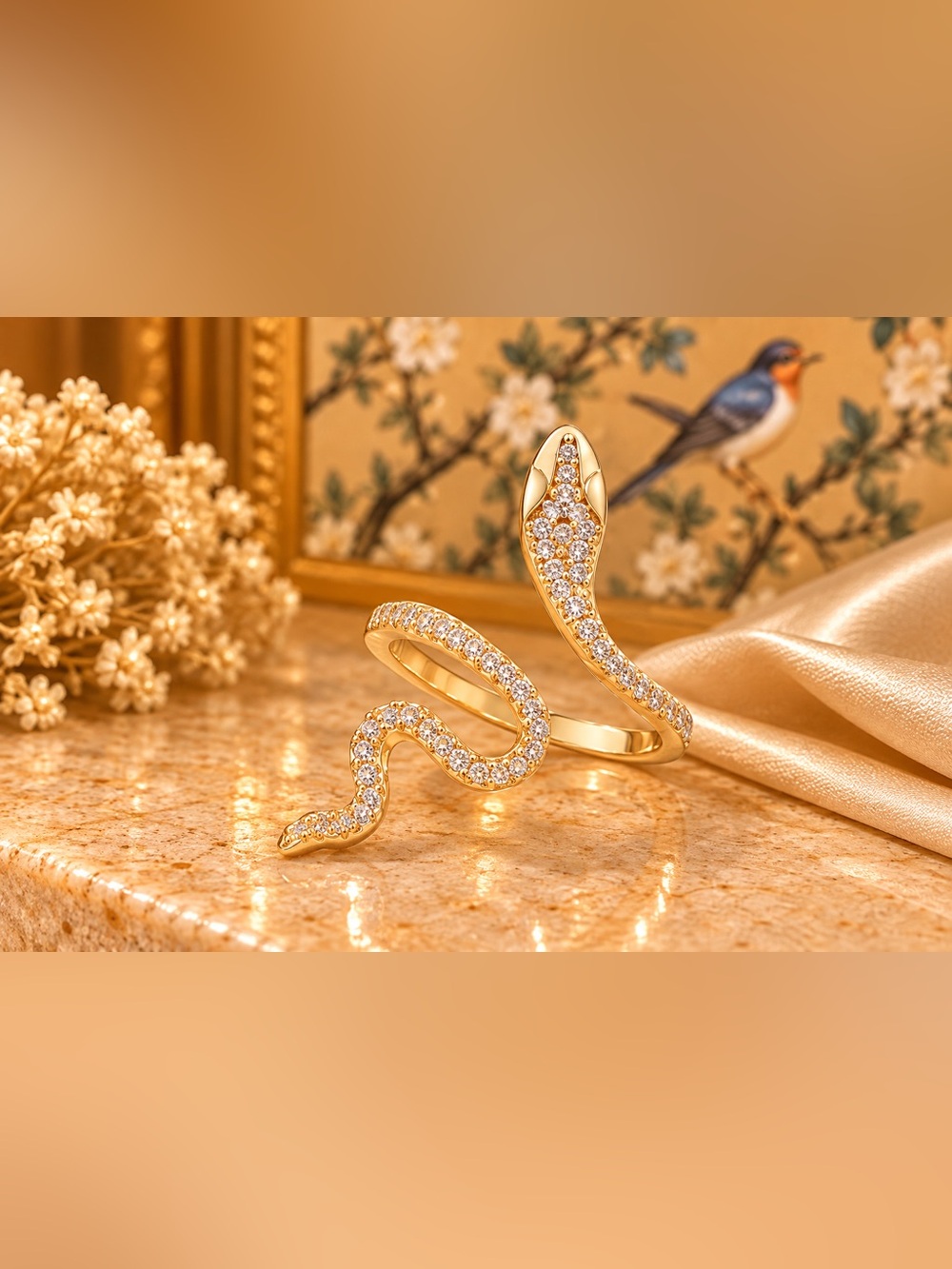 Gold Crystal Snake Wrap Ring Adjustable Serpent Statement Ring Fifi’s Closet